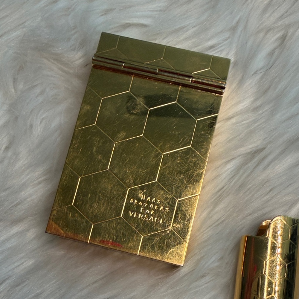 Versace Gold Hexagonal Cigarette and Lighter Case - image 2